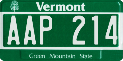 VT license plate AAP214