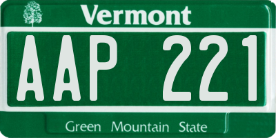 VT license plate AAP221