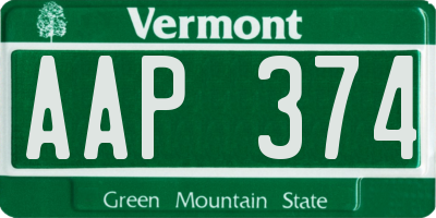 VT license plate AAP374