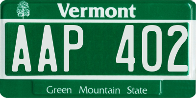 VT license plate AAP402