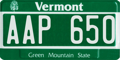 VT license plate AAP650