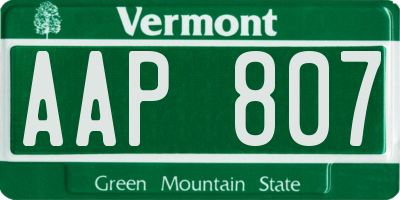 VT license plate AAP807