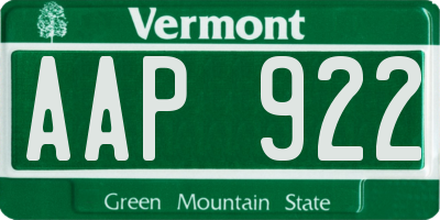 VT license plate AAP922