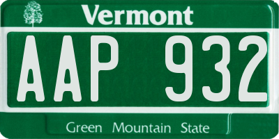 VT license plate AAP932