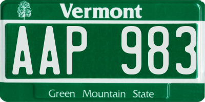 VT license plate AAP983