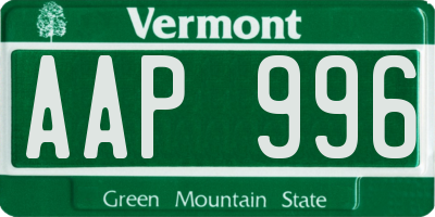 VT license plate AAP996
