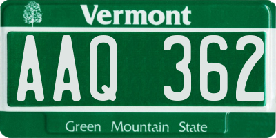 VT license plate AAQ362