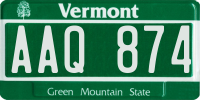 VT license plate AAQ874