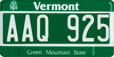 VT license plate AAQ925
