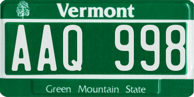VT license plate AAQ998