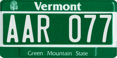VT license plate AAR077