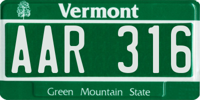 VT license plate AAR316