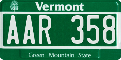 VT license plate AAR358