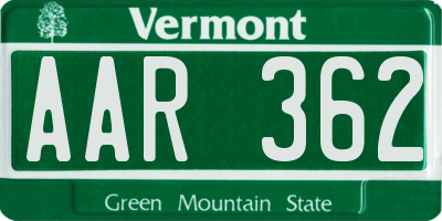 VT license plate AAR362