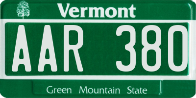 VT license plate AAR380