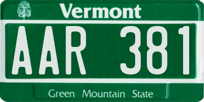 VT license plate AAR381