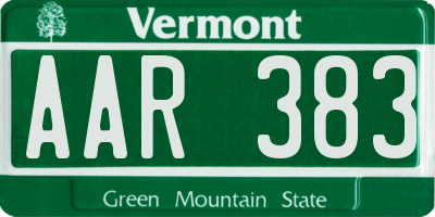 VT license plate AAR383