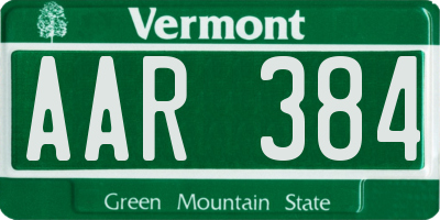 VT license plate AAR384