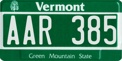 VT license plate AAR385