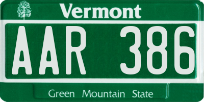 VT license plate AAR386