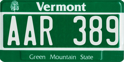 VT license plate AAR389