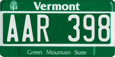 VT license plate AAR398