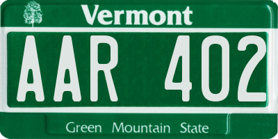 VT license plate AAR402