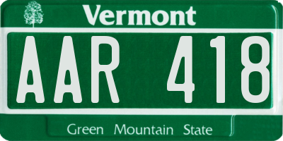 VT license plate AAR418