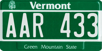 VT license plate AAR433