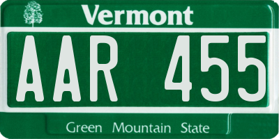 VT license plate AAR455