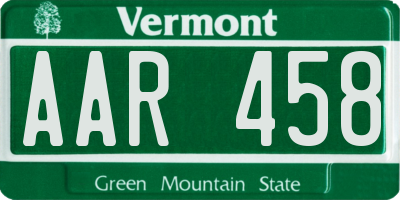 VT license plate AAR458