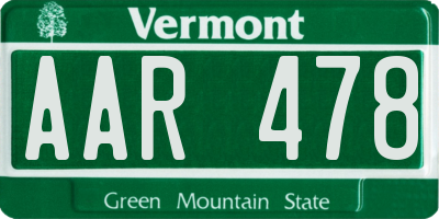 VT license plate AAR478