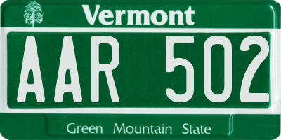 VT license plate AAR502