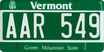 VT license plate AAR549