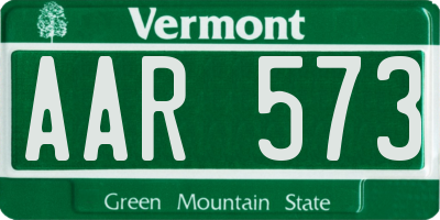 VT license plate AAR573