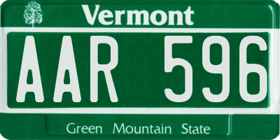 VT license plate AAR596