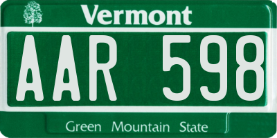 VT license plate AAR598