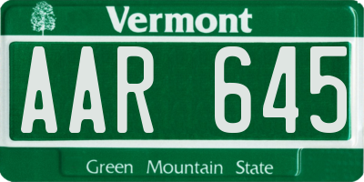 VT license plate AAR645