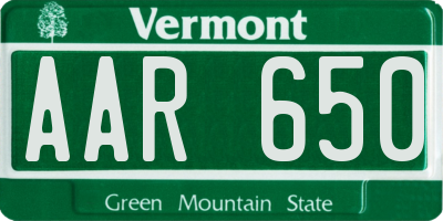 VT license plate AAR650