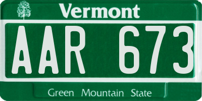 VT license plate AAR673