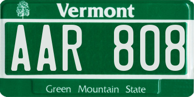 VT license plate AAR808