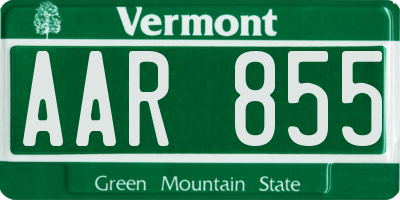 VT license plate AAR855