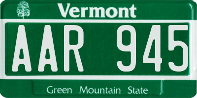 VT license plate AAR945