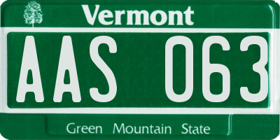 VT license plate AAS063