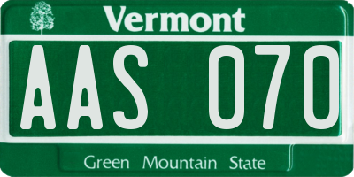 VT license plate AAS070