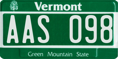 VT license plate AAS098