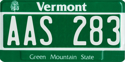 VT license plate AAS283