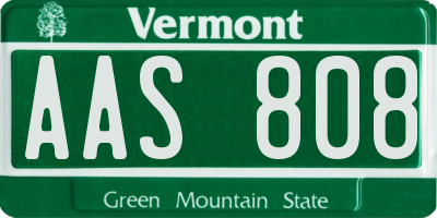 VT license plate AAS808