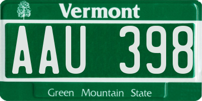 VT license plate AAU398
