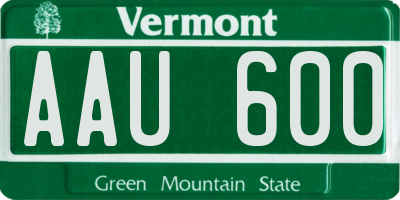 VT license plate AAU600